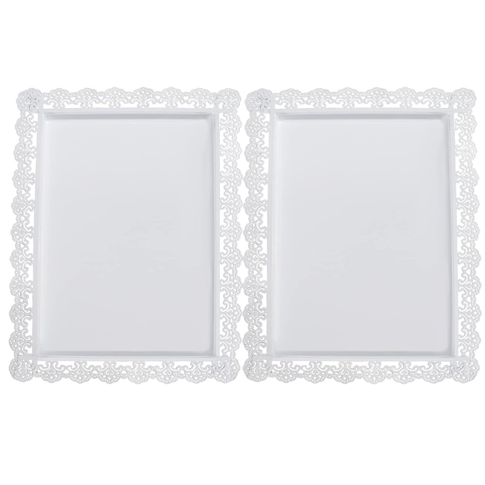 2Pcs Rectangle Iron Cupcake Serving Tray Fruit Dessert Plates for Party Anniversary Wedding Christmas Baby Shower (White)