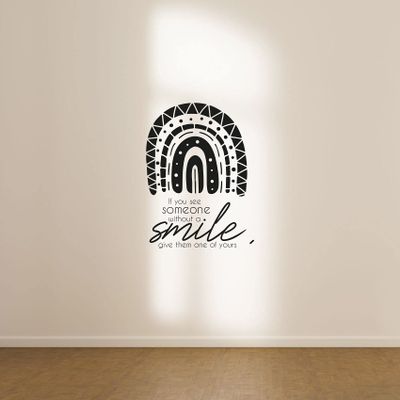 If You See Someone Without A Smile Give Them One Of Yours Quote Aztec Pattern Rainbow Vinyl Wall Art Wall Sticker Wall Decal Home Kids Room Study Room Boys Girls Wall Decor Design Size (10x8 inch)