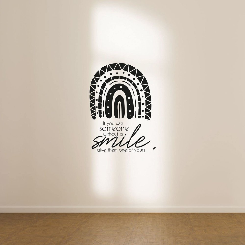 If You See Someone Without A Smile Give Them One Of Yours Quote Aztec Pattern Rainbow Vinyl Wall Art Wall Sticker Wall Decal Home Kids Room Study Room Boys Girls Wall Decor Design Size (10x8 inch)
