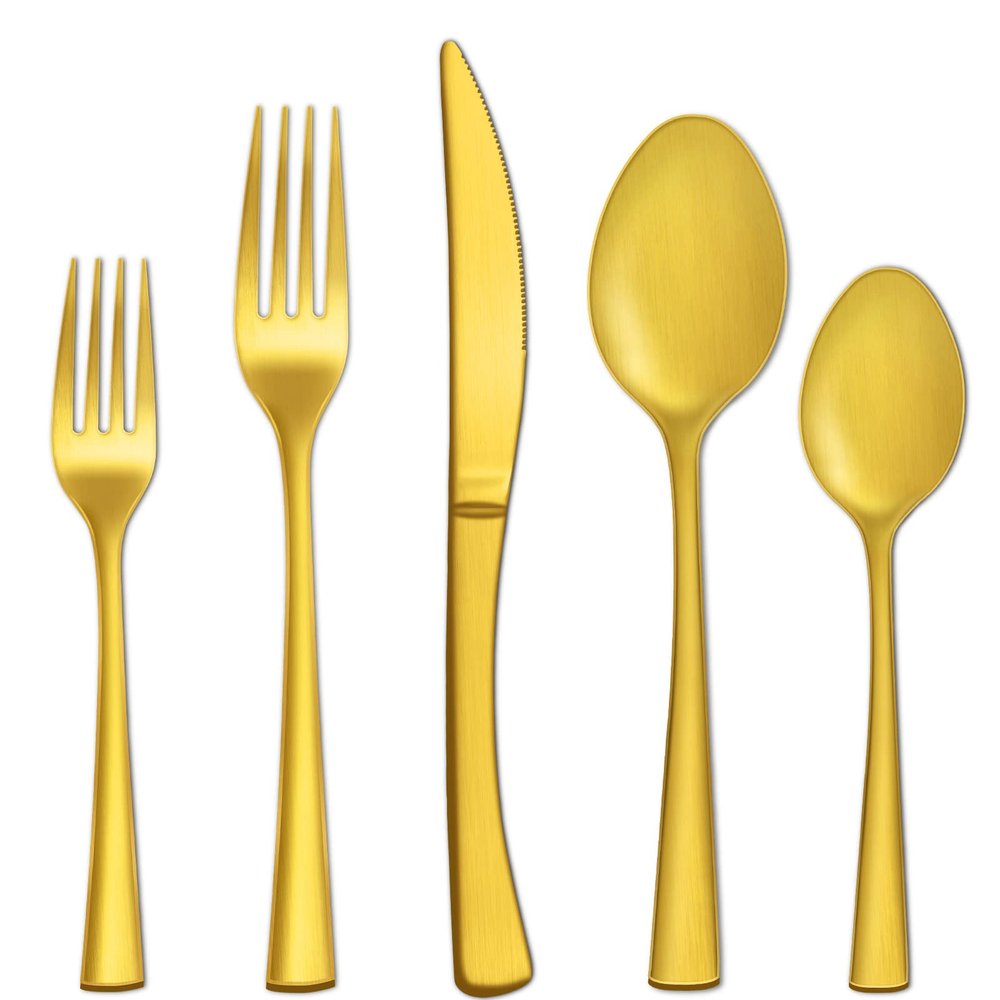 Bestdin 20-Piece Matte Gold Silverware Set, Premium Stainless Steel Flatware Set for 4, Spoons and Forks Set Includes Knife/Fork/Spoon, Nice Gifts for Thanksgiving&Chirstmas.