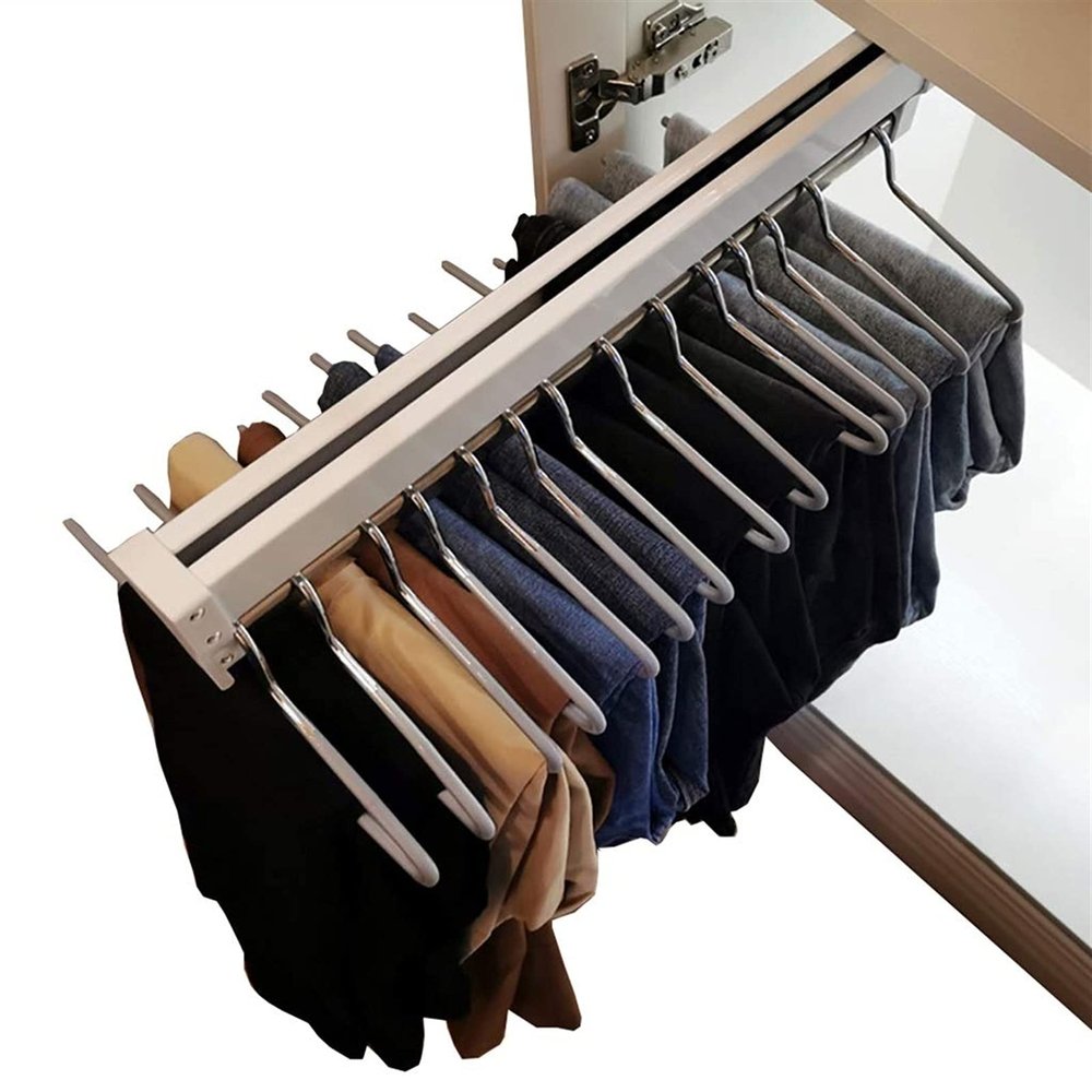 LYLFF Pull-Out Wall Hanging Hanger Rod, Retractable Closet Hanging Rod Storage Rack, Space-Saving Closet, Used for Scarf/Trousers/Towel Storage Rack (Size : 550mm)