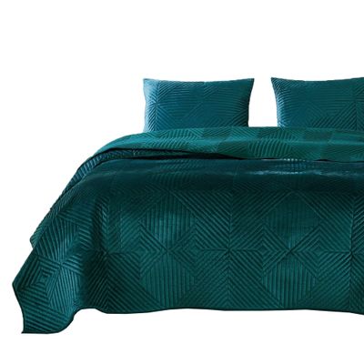 Benjara Bann 3 Piece King Quilt Set with Geometric Design, Green
