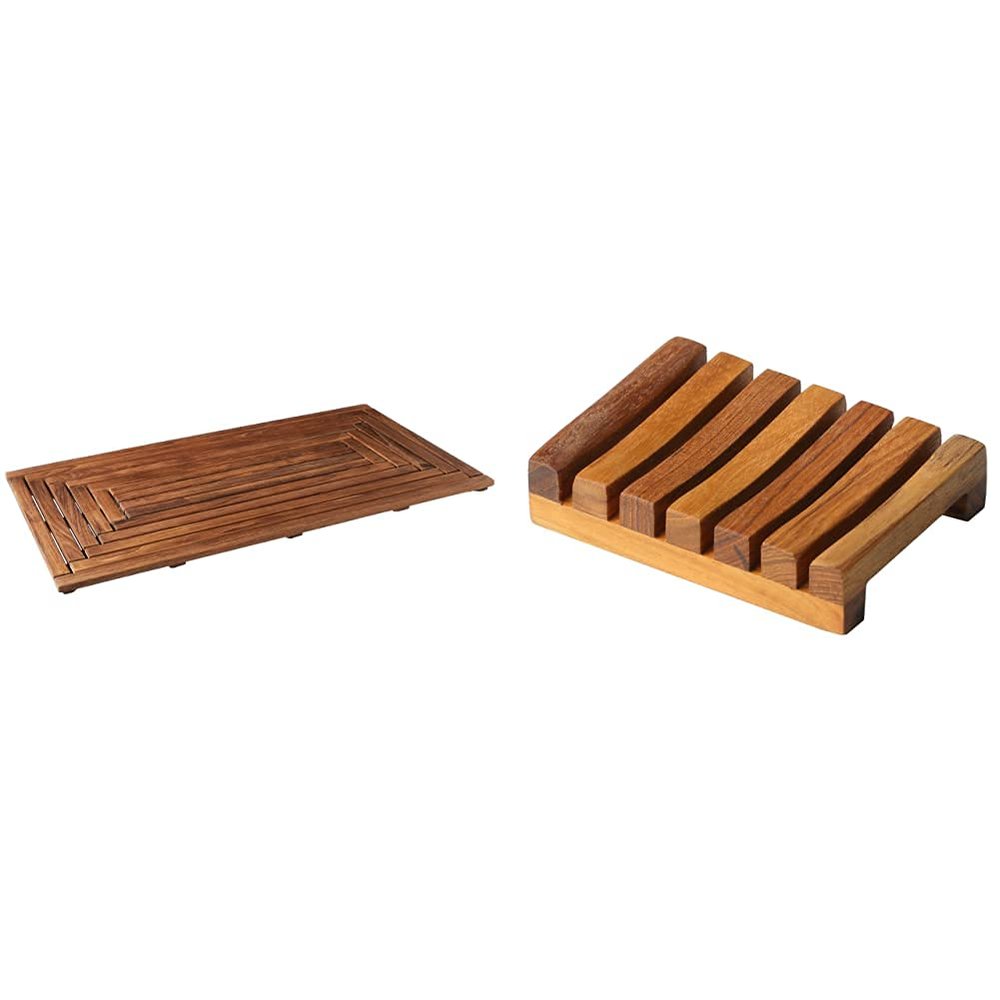 Bare Decor Giza Teak Shower Mat and Subsy Teak Soap Dish