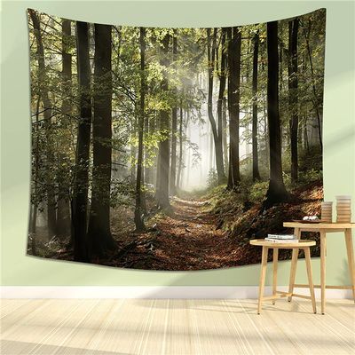 3D Printing Green Jungle Plants Forest Tapestry, Modern Autumnal Woodland Pathway Mountains Mist in The Distance, Wide Wall Hanging for Bedroom Living Room Dorm (Thick Flannel 59" X 51")