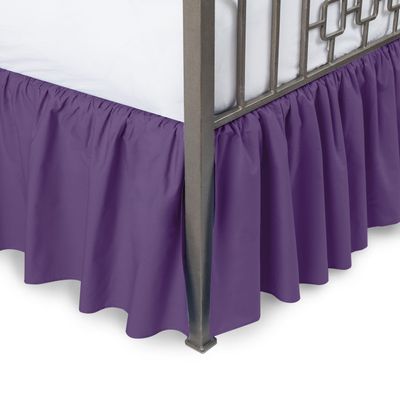 Ruffled Bed Skirt with Split Corner, Three Sided Coverage with Platform, Easy Fit 100% Cotton 800 Thread Count Bed Skirt, Purple Queen Size Beds 18 Inches Drop Bedskirt