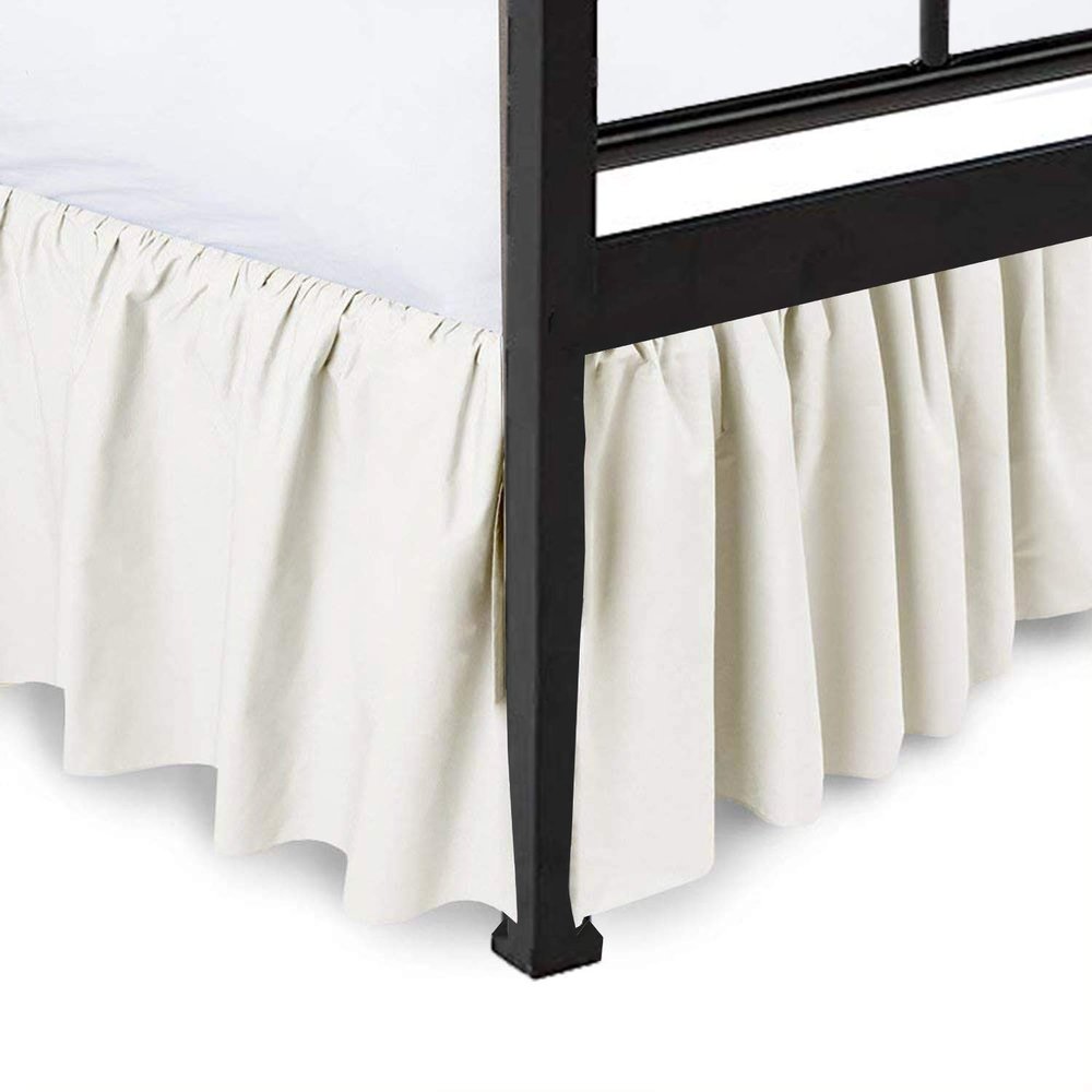 Ruffled Bed Skirt with Split Corner, Three Sided Coverage with Platform, Easy Fit 100% Cotton 800 Thread Count Bed Skirt, Ivory Queen Size Beds 15 Inches Drop Bedskirt