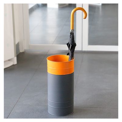 Umbrella Racks Round Iron Umbrella Stand Holder, Space-Saving Floor-Standing Umbrella Storage Basket, Gray and Orange Storage Bucket
