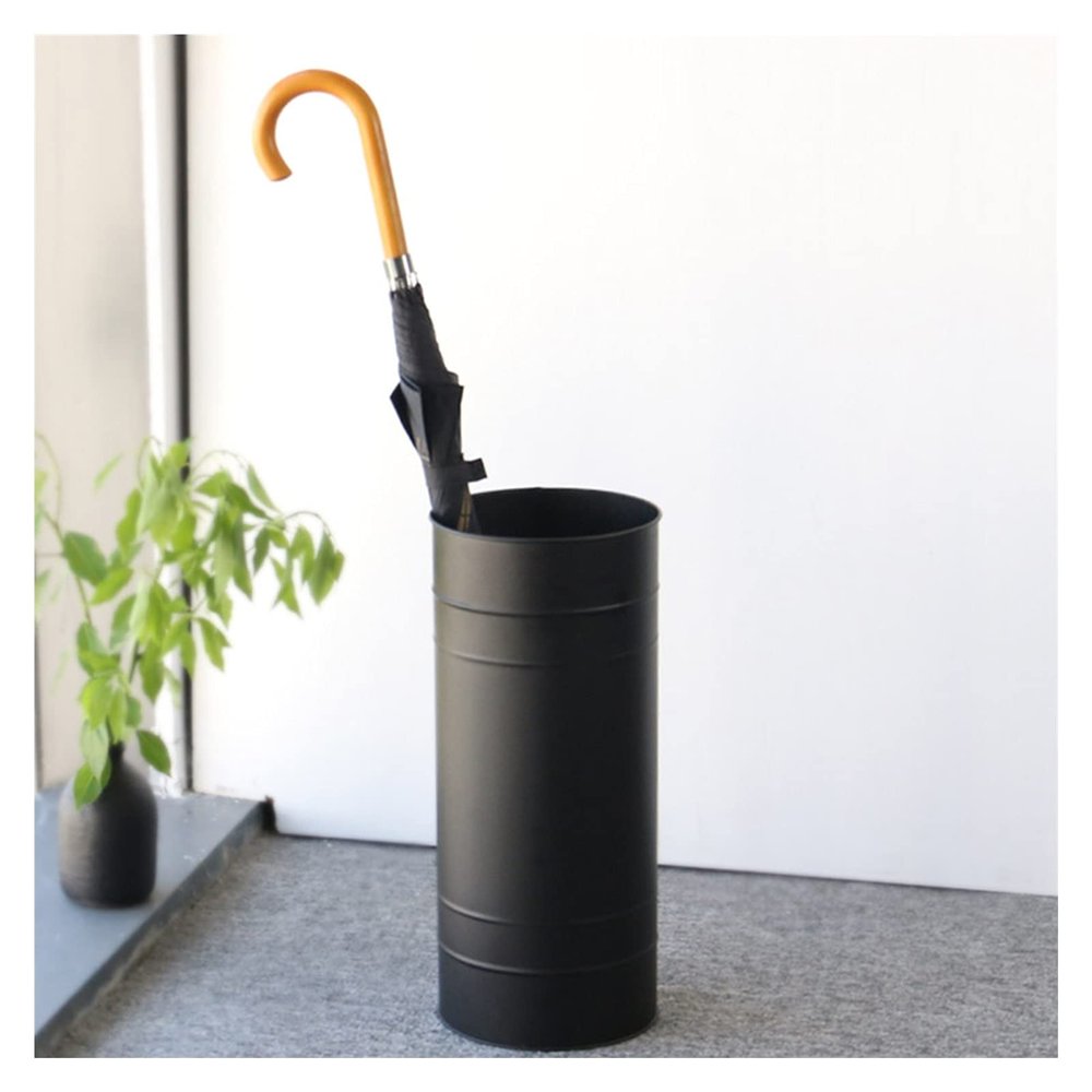 Umbrella Racks Black Metal Umbrella Stand Holder, Floor-Standing Umbrella Storage Basket with Hook and Drip Tray, Multi-Function Storage Bucket