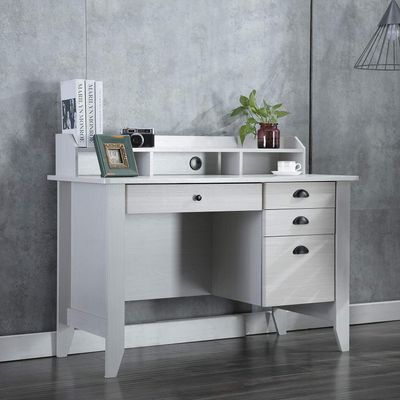 4EVERWINNER Computer Desk with 4 Drawers and Extra Storage Hutch, Wooden Grain Vintage Executive Desk Modern Style Work Office Desk for Bedrooms Laptop Study Writing Table for Small Spaces, Oak White