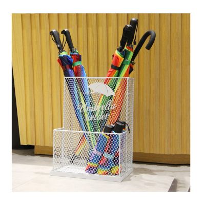 Umbrella Racks WXYZ Large-Capacity Metal Mesh Umbrella Stand, Hollowout Umbrella Bucket Can Store 25-28 Long and Short Umbrellas (Color : White, Size : 35x24x46cm)