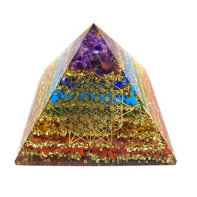 KESAR ZEMS 7 Chakra Multi Stone Orgone Pyramid Energy Stone for Stress Relives,Prosperity and Success.(9 X 9 X 7 cm)