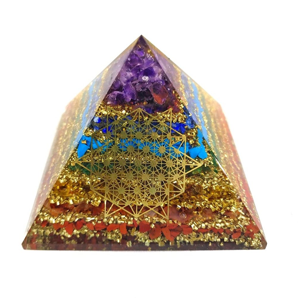 KESAR ZEMS 7 Chakra Multi Stone Orgone Pyramid Energy Stone for Stress Relives,Prosperity and Success.(9 X 9 X 7 cm)