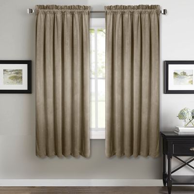 StangH Velvet Curtains 63 inch Length - Luxury Short Kitchen Curtains Room Darkening Heat Blocking Window Curtain Panels for Short Window/French Door, Camel Beige, W52 x L63, 2 Panels