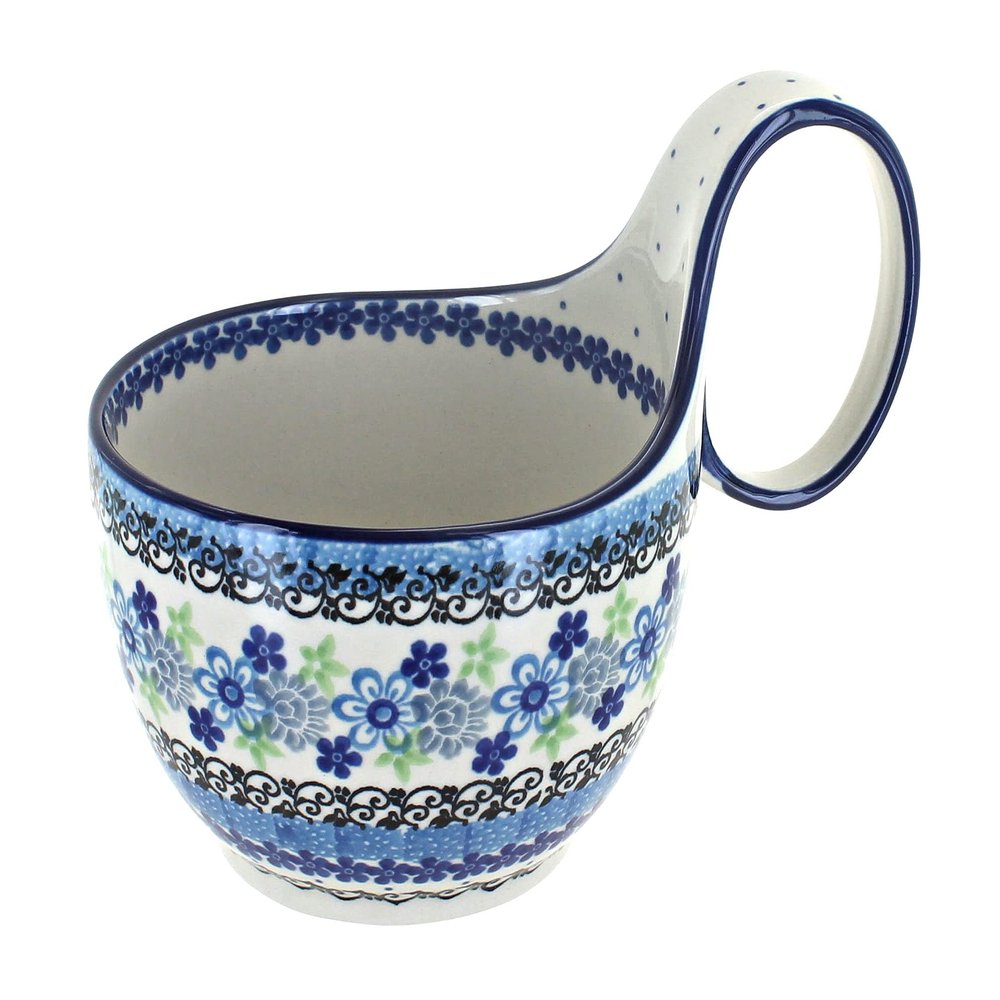 Blue Rose Polish Pottery - Blue Eliza Soup Mug - 12 oz - Unique Mug for Soup, Ice Cream, and Pasta