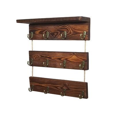 Coffee Mug Holder Wall Mounted with Shelf, 12 Coffee Cup Hangers - Built in Shelf for Coffee Coffee Cup, Mug, Wood Rustic Farmhouse Coffee Cup Shelf