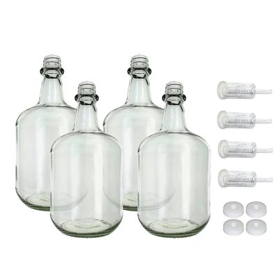 Home Brew Ohio 3L Jug Flint - White Cap with Hole and Econo Three-Piece Airlock Pack of Four