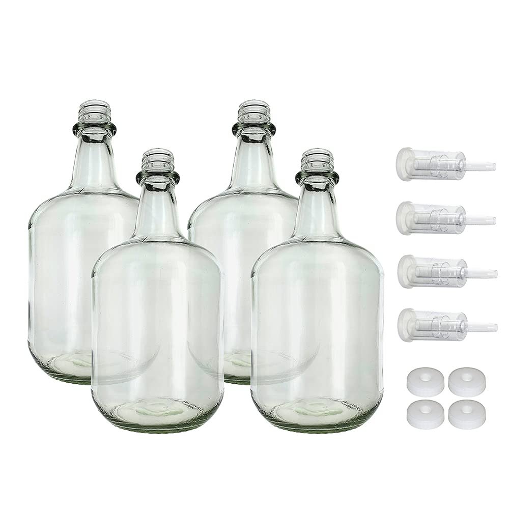 Home Brew Ohio 3L Jug Flint - White Cap with Hole and Econo Three-Piece Airlock Pack of Four