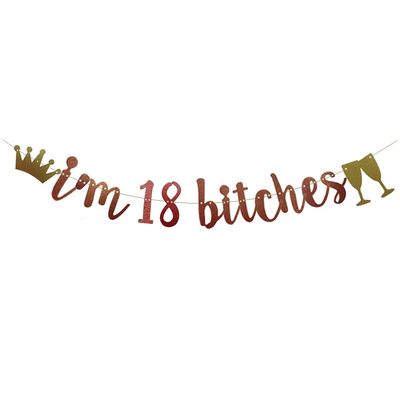 I'm 18 Bitches Banner Rose Gold Glitter Paper Funny Party Decorations for 18th Birthday Party Supplies Happy 18TH Birthday Cheers to 18 Years Old Letters Rose Gold Betteryanzi