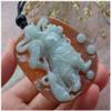 gojade Certified Red Green 100% Natural A Jade jadeite pendant Guan Gong God Sword Money Coin Necklace  505144 KS view 2