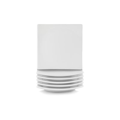10 Strawberry Street Simply White Ceramic 6 Inch Square Coupe Appetizer Plates, Set of 6 - Modern Serving, Tapas and Snack Plates for Everyday Use, Microwave, Dishwasher and Oven Safe