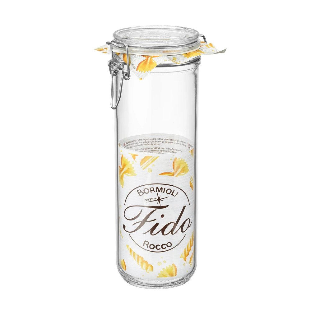 Bormioli Rocco Fido Cylinder Glass Jar with Airtight Gasket Clamp Lid for Canning and Preserving, or Storing Pasta and Dry Foods, 17 oz., Set of 6