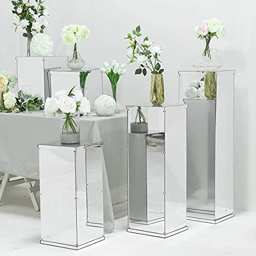 40" Silver Mirror Finish Acrylic Pedestal Risers Display Boxes Floor Vase Cake Riser