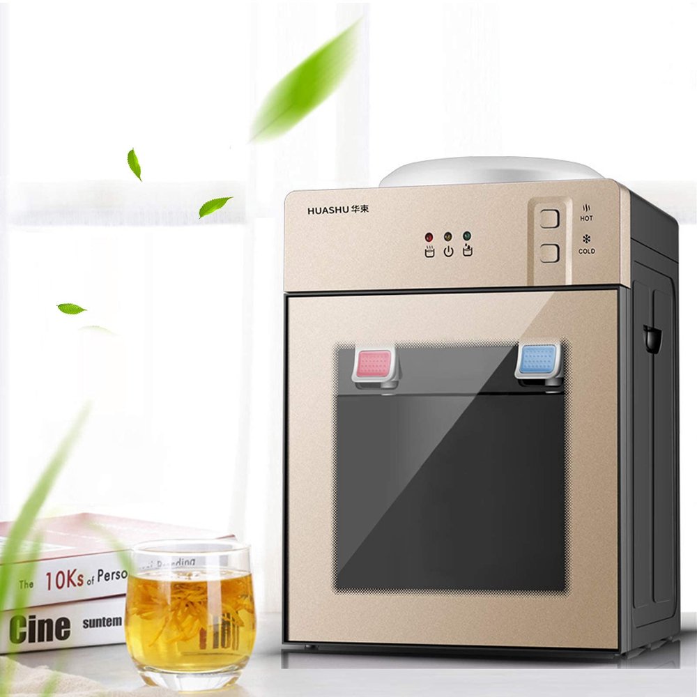 Freestanding Hot and Cold Water Cooler Dispenser, Water Dispenser Mini Small Refrigeration Desktop Automatic Drinking, for Home Office Coffee Tea Bar Dorm Room, Champagne Gold 110V