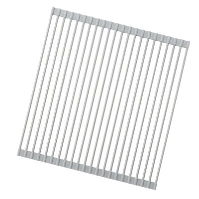 Ahyuan Large Roll up Dish Drying Rack Silicone Foldable Dish Rack Over Sink Dish Drainer Roll-up Sink Drying Rack Full Silicone Coated Stainless Still Dish Drying Rack (Warm Grey, 17.5''X15.75'')