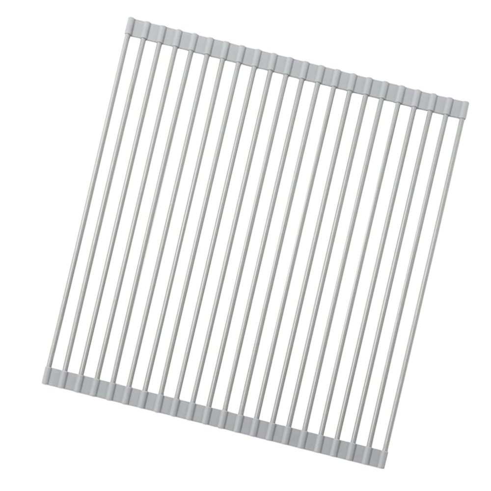 Ahyuan Large Roll up Dish Drying Rack Silicone Foldable Dish Rack Over Sink Dish Drainer Roll-up Sink Drying Rack Full Silicone Coated Stainless Still Dish Drying Rack (Warm Grey, 17.5''X15.75'')