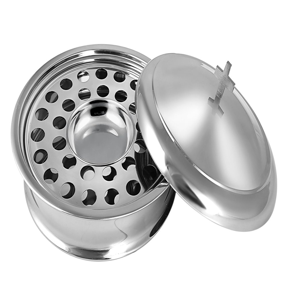 Communion Ware Church Set | 1 Communion Wine Tray with Center Bread Plate and Cover | 32 Cups Capacity Tray | Ideal for Churches | Stainless Steel - Shiny (Silver) Finish