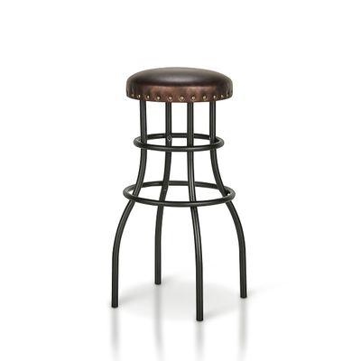 HOMES: Inside + Out Tallard Farmhouse Metal 28 in. Padded Bar Stool with Nailhead Trim for Dining Room, Kitchen, Bronze