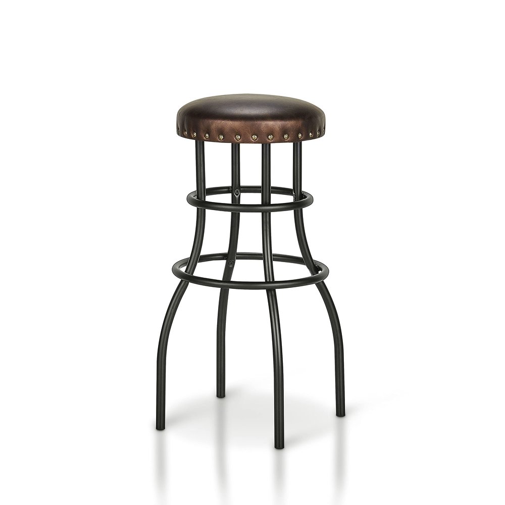 HOMES: Inside + Out Tallard Farmhouse Metal 28 in. Padded Bar Stool with Nailhead Trim for Dining Room, Kitchen, Bronze