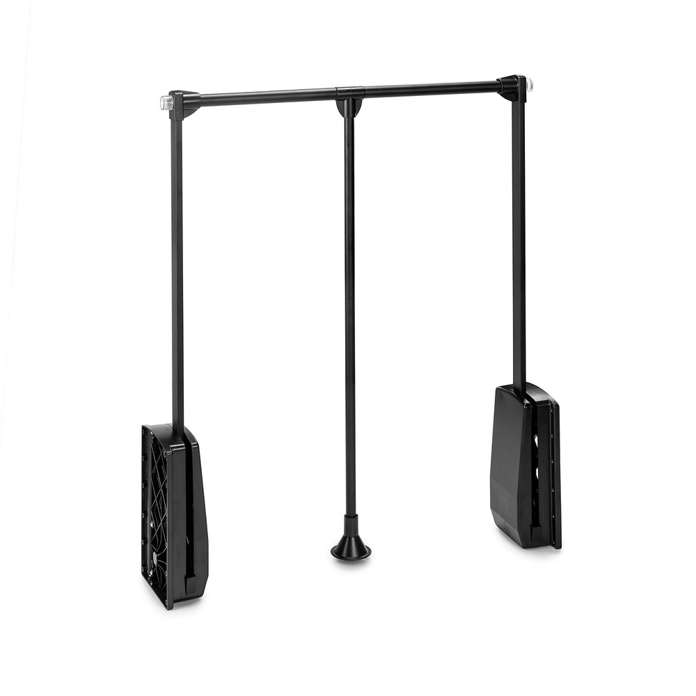 Emuca - Folding Wardrobe Rail with Lift Up Rail for Wardrobe, Adjustable Width 600-830mm, Black