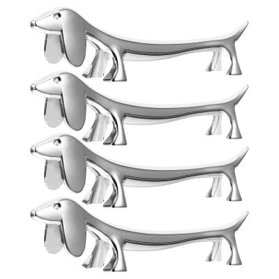 Cabilock 4-Pc Dachshund Chopstick Rest Set, Silver Alloy Cutlery Rests