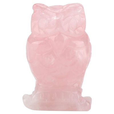 HERCHR Rose Quartz Owl-Shaped Pocket Statue Kitchen Guardian Healing Figurine Decor, Pink Quartz Gemstone Collection(s)