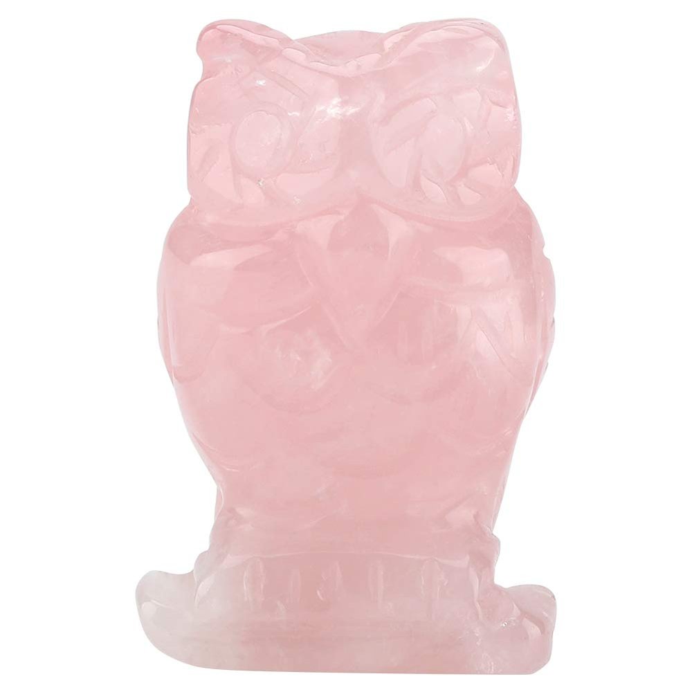 HERCHR Rose Quartz Owl-Shaped Pocket Statue Kitchen Guardian Healing Figurine Decor, Pink Quartz Gemstone Collection(s)