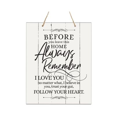 LifeSong Milestones Everyday Inspirational Wooden Wall Hanging Rope Sign 12" x 15" Family Wall Decor Gift for New Couple Housewarming Decorations (Before You Leave)