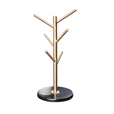 Nordic Brass Marble Mug Holder with 6 Hooks, Drying Storage Rack Holder Home Storage Mug Hooks Multipurpose Display Stand