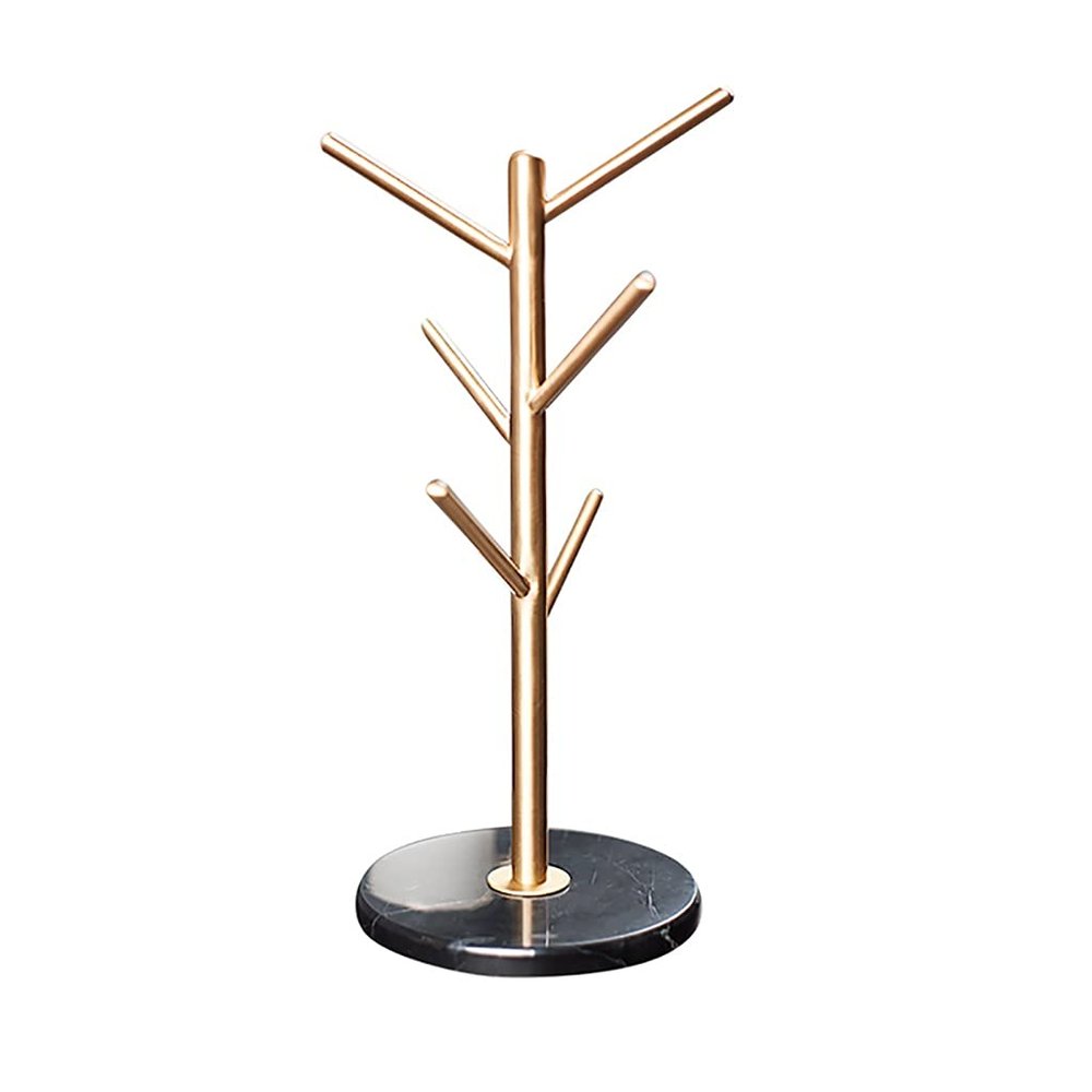 Nordic Brass Marble Mug Holder with 6 Hooks, Drying Storage Rack Holder Home Storage Mug Hooks Multipurpose Display Stand