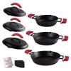 Cast Iron Skillet + Cast Iron Lid Set - 8"+10"+12" Dual Handle Frying Pans + Pan Scraper + Silicone Handle Holder Covers - Pre-Seasoned Indoor/Outdoor, Grill, Stovetop, Induction, Oven Safe Cookware view 1