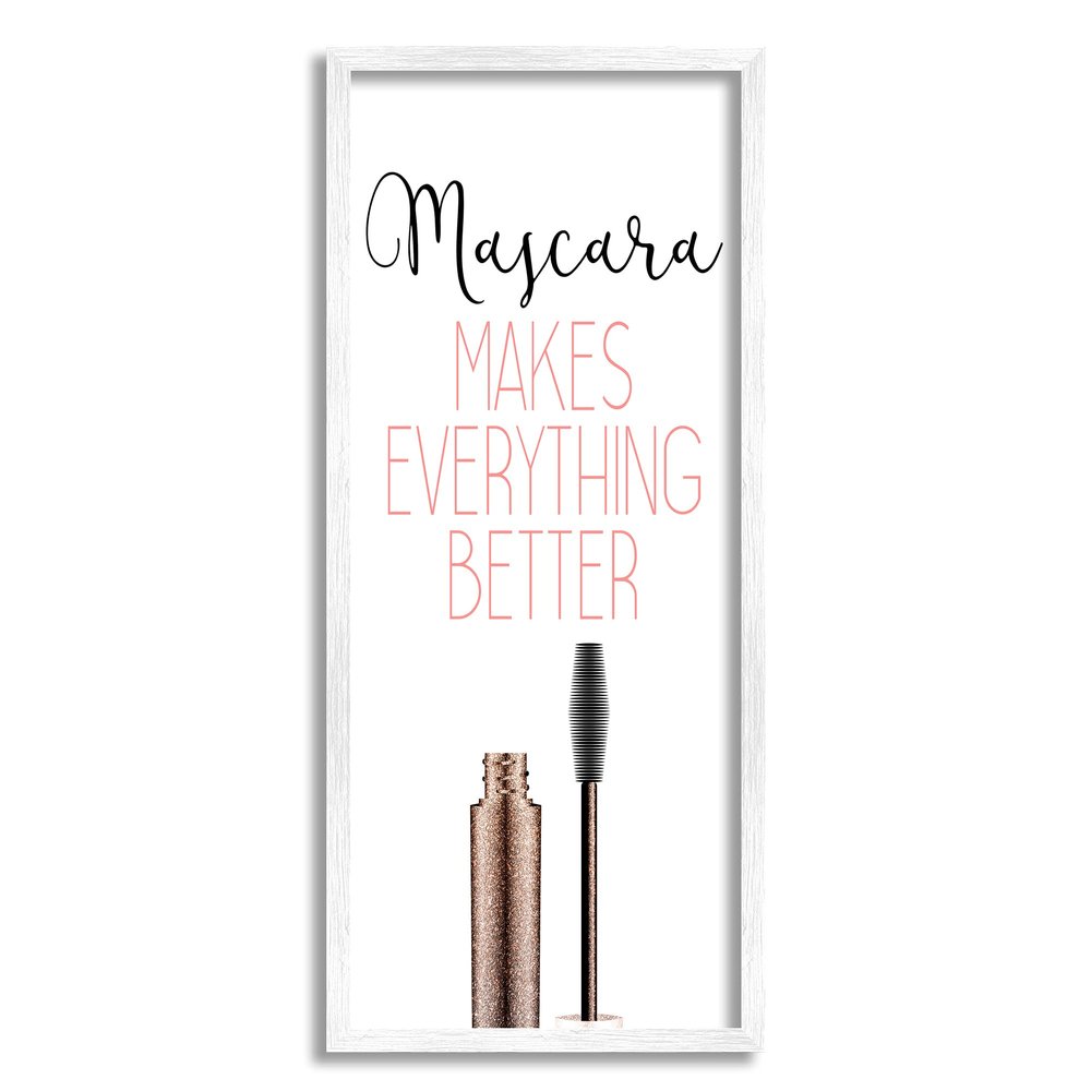Stupell Industries Mascara Fashion Designer Modern Pink Word, Design by Kimberly Allen White Framed Wall Art, 13 x 30