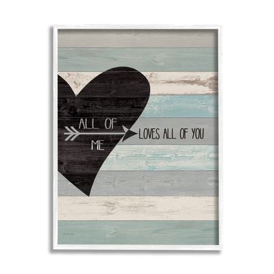Stupell Industries All of Me Loves All of You Distressed Heart, Design by Jo Moulton White Framed Wall Art, 16 x 20, Blue
