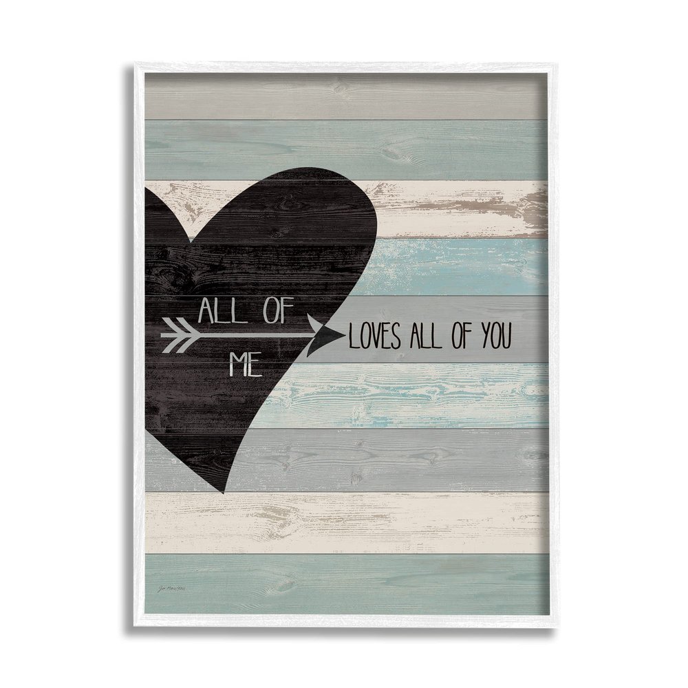 Stupell Industries All of Me Loves All of You Distressed Heart, Design by Jo Moulton White Framed Wall Art, 16 x 20, Blue