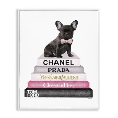 Stupell Industries 'Book Stack Fashion French Bulldog', Framed Giclee Art, White, 11 x 14 Inches, Easy to Hang and Sturdy, Made in USA, by Amanda Greenwood