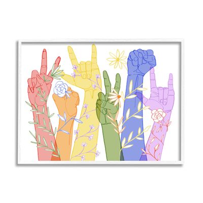 Stupell Industries Rainbow Peace Love Caring Hand Signs ASL