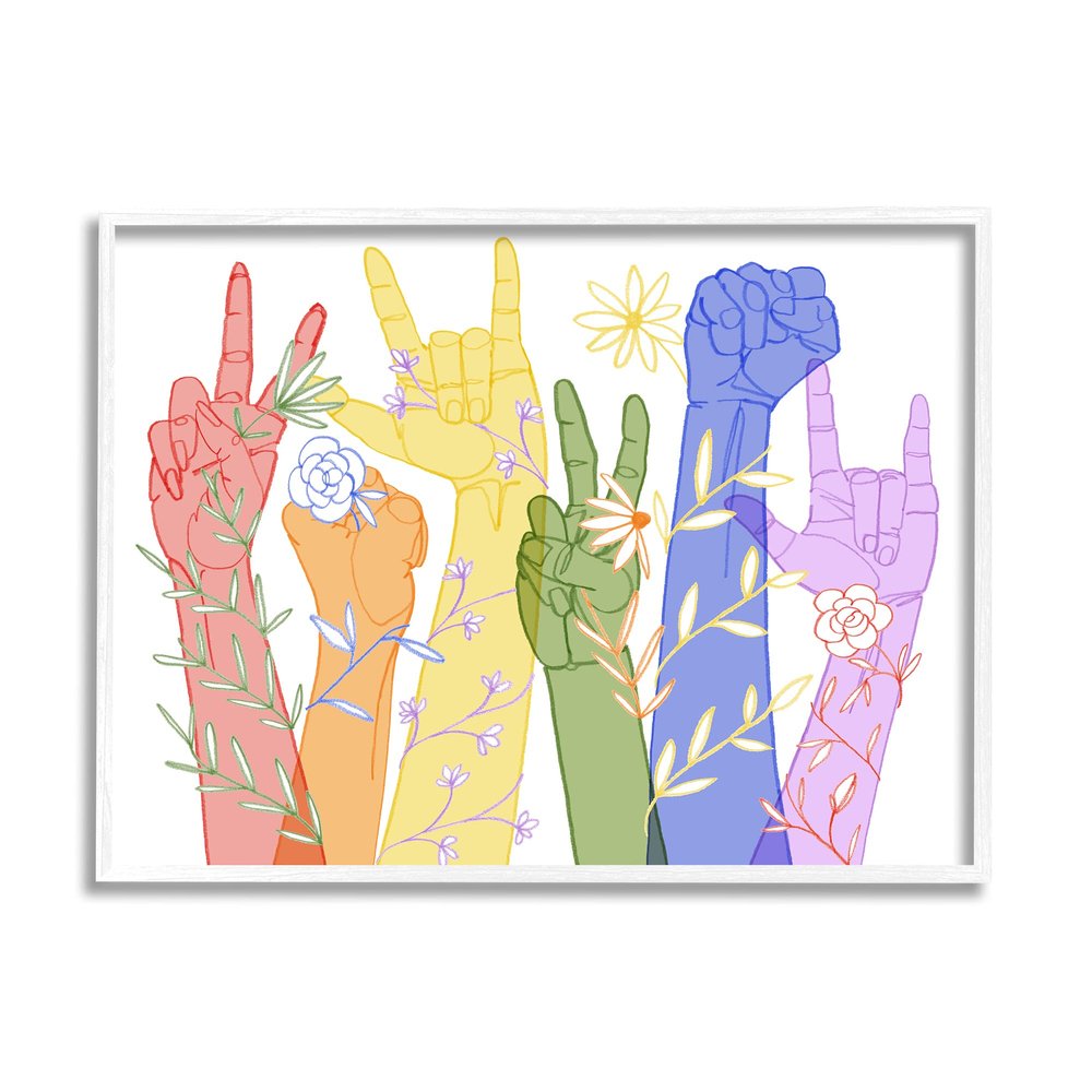 Stupell Industries Rainbow Peace Love Caring Hand Signs ASL