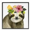 Stupell Industries Coachella Ready Sloth in Flower Crown, Design By Grace Popp, Black Framed Wall Art, 17 x 17 view 1