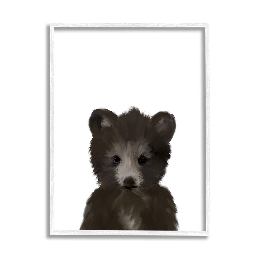 Stupell Industries Baby Black Bear Animal Kids Painting, Design by Leah Straatsma White Framed Wall Art, 11 x 14
