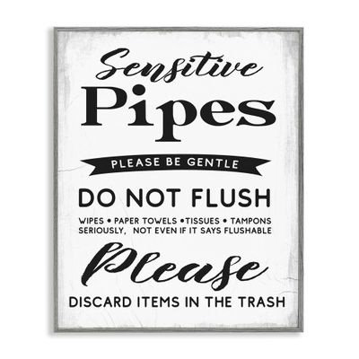Stupell Industries 'Sensitive Pipes Sign Flushing Restrictions', Framed Giclee Art, Gray, 24 x 30 Inches, Easy to Hang and Sturdy, Made in USA, by Lil' Rue