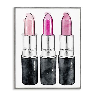 Stupell Industries Three Pink Lipsticks, Design by Amanda Greenwood Gray Framed Wall Art, 24 x 30